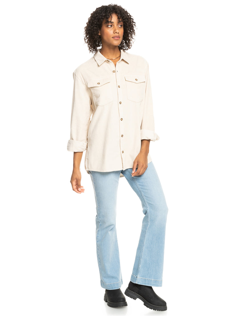 Women Roxy® Let It Go Corduroy Long Sleeve Shirts White | QWKH-05962