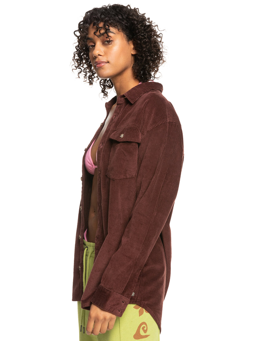 Women Roxy® Let It Go Corduroy Long Sleeve Shirts Chocolate | WMQY-35176