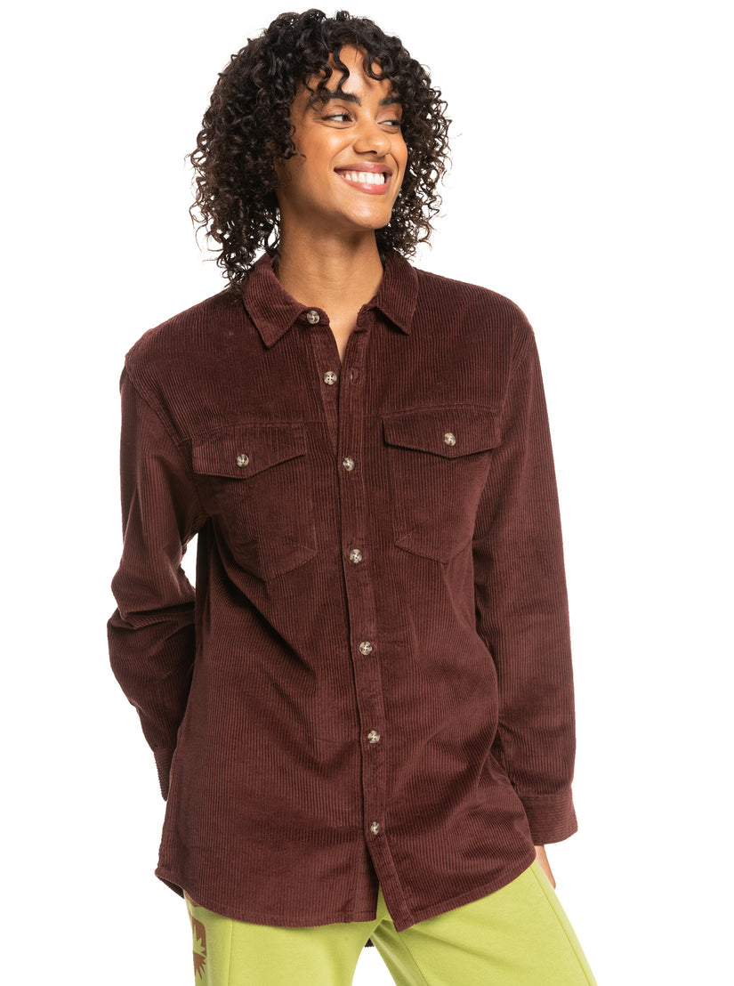Women Roxy® Let It Go Corduroy Long Sleeve Shirts Chocolate | WMQY-35176