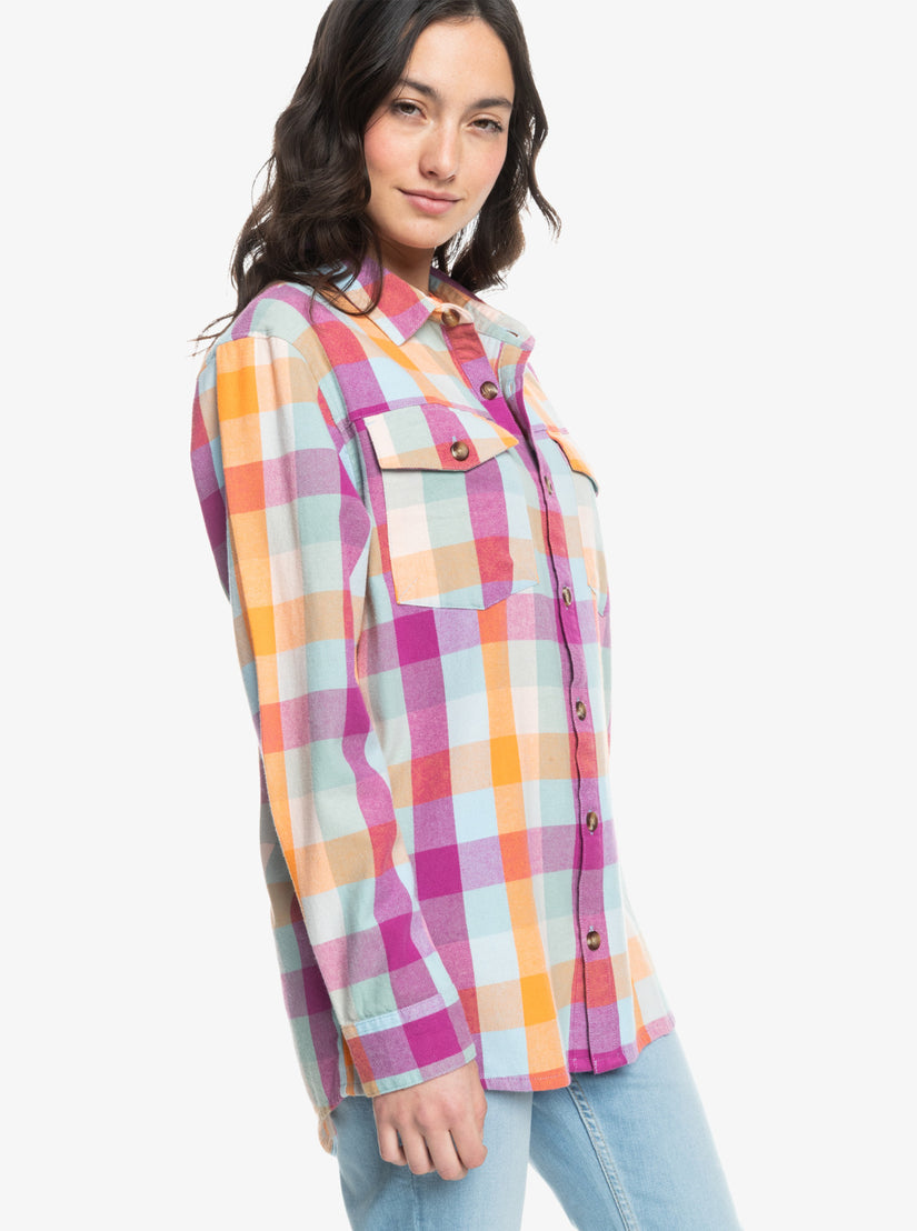 Women Roxy® Let It Go Flannel Long Sleeve Shirts Blue | QFAC-16489