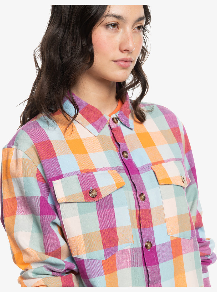 Women Roxy® Let It Go Flannel Long Sleeve Shirts Blue | QFAC-16489