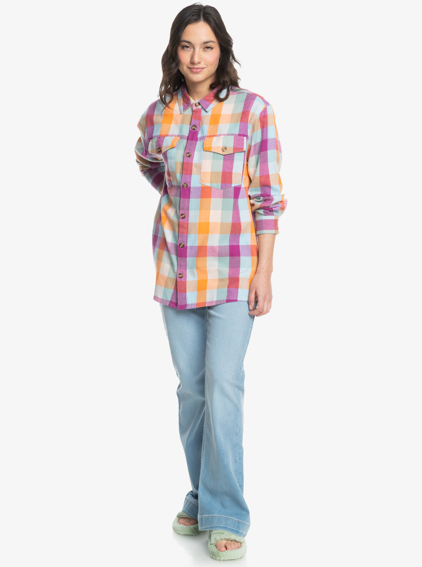Women Roxy® Let It Go Flannel Long Sleeve Shirts Blue | QFAC-16489