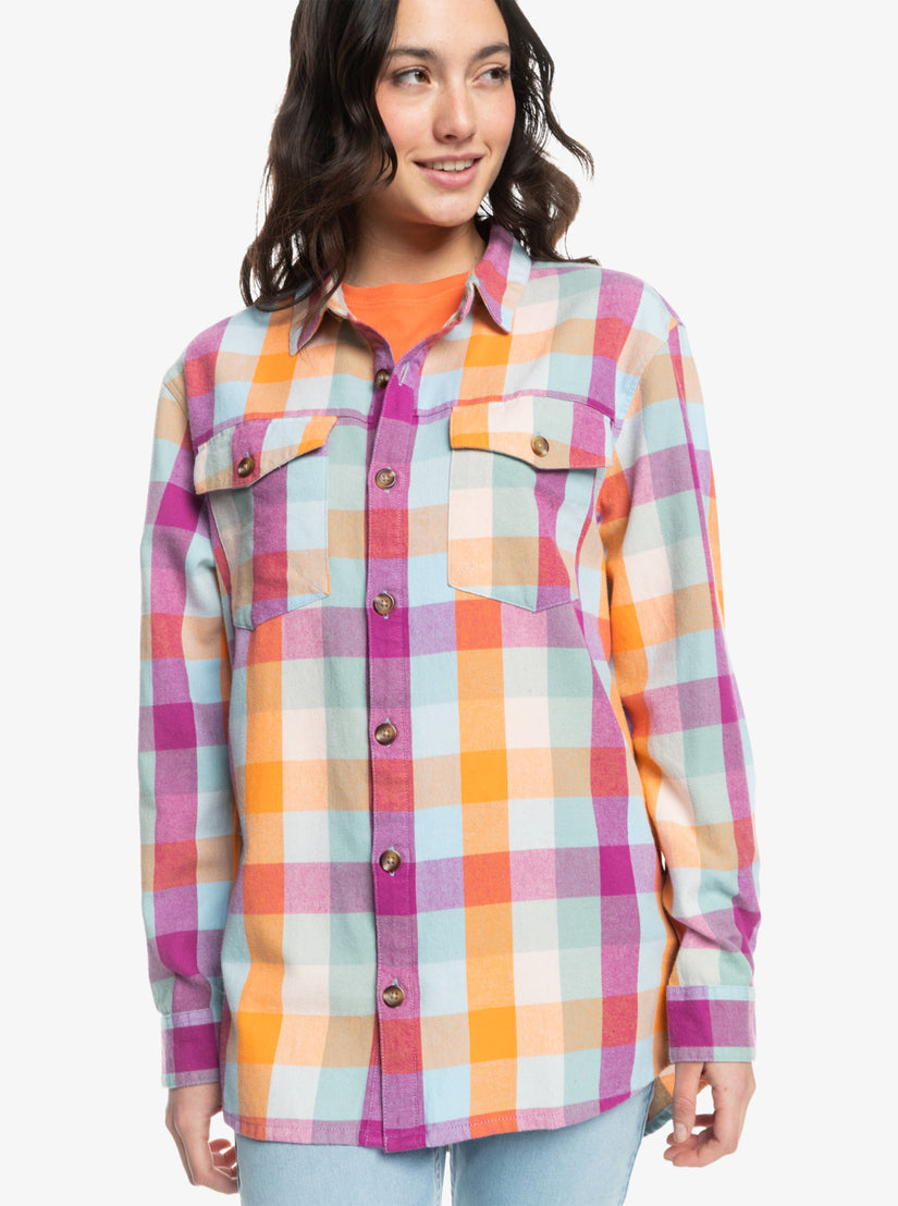 Women Roxy® Let It Go Flannel Long Sleeve Shirts Blue | QFAC-16489