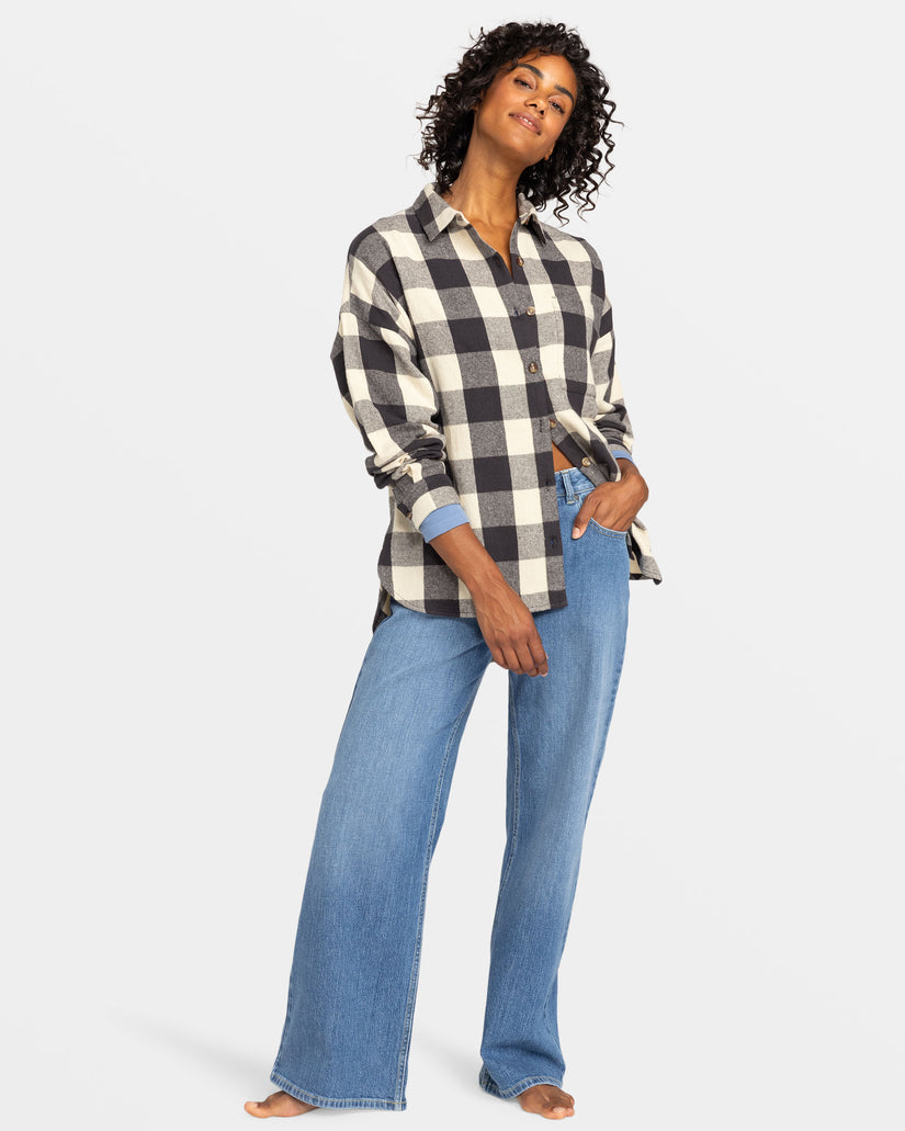 Women Roxy® Lets Get Away Long Sleeve Shirts Black / White | LDFO-48309