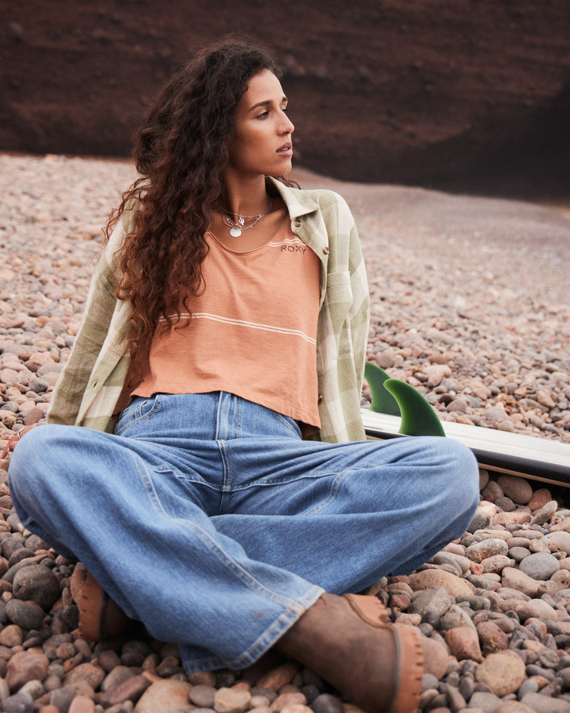 Women Roxy® Lets Get Away Long Sleeve Shirts Green | GWZF-12483