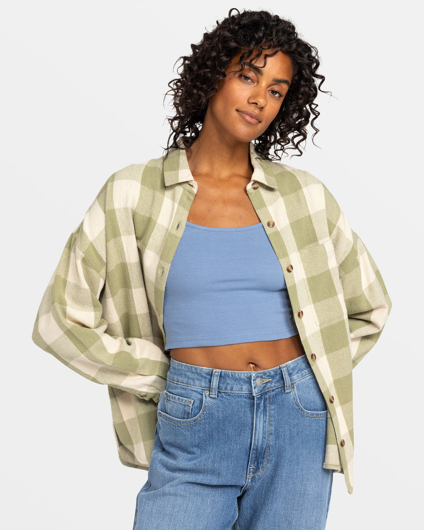 Women Roxy® Lets Get Away Long Sleeve Shirts Green | GWZF-12483