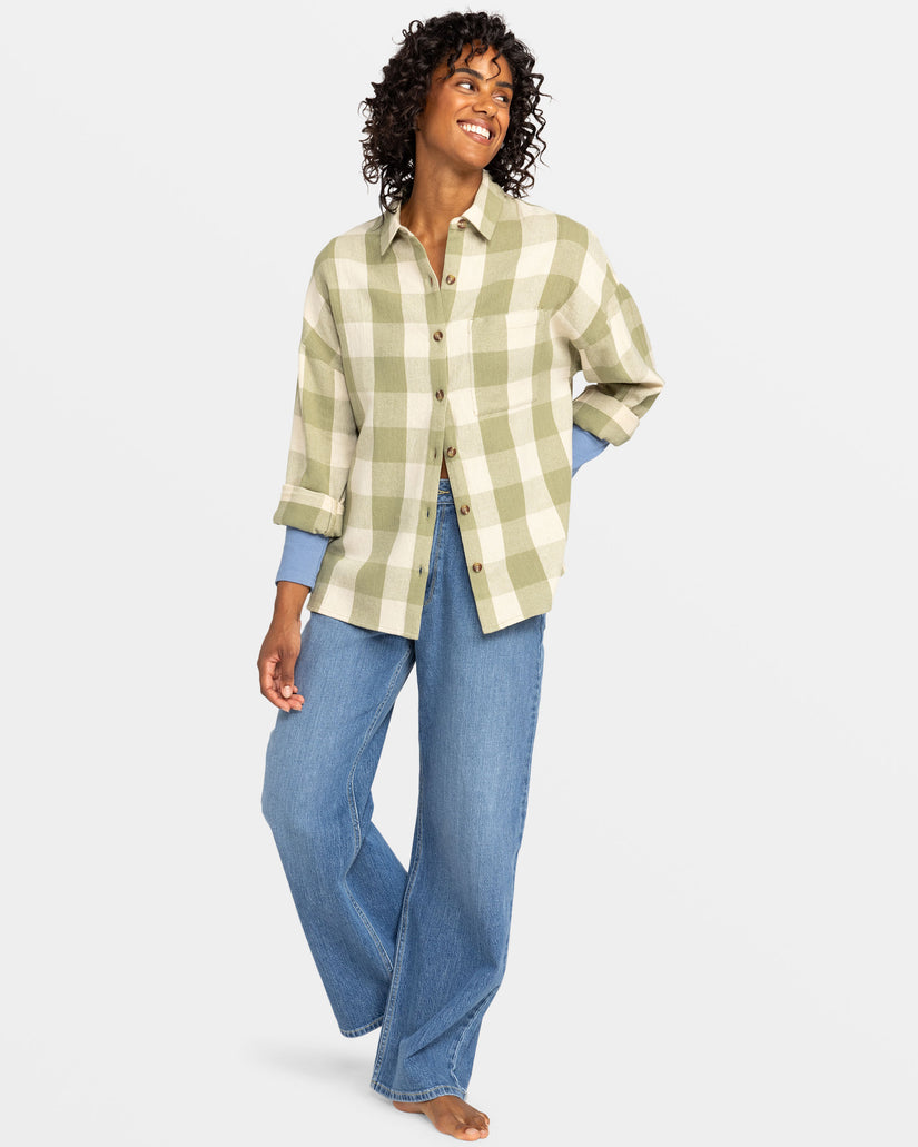 Women Roxy® Lets Get Away Long Sleeve Shirts Green | GWZF-12483