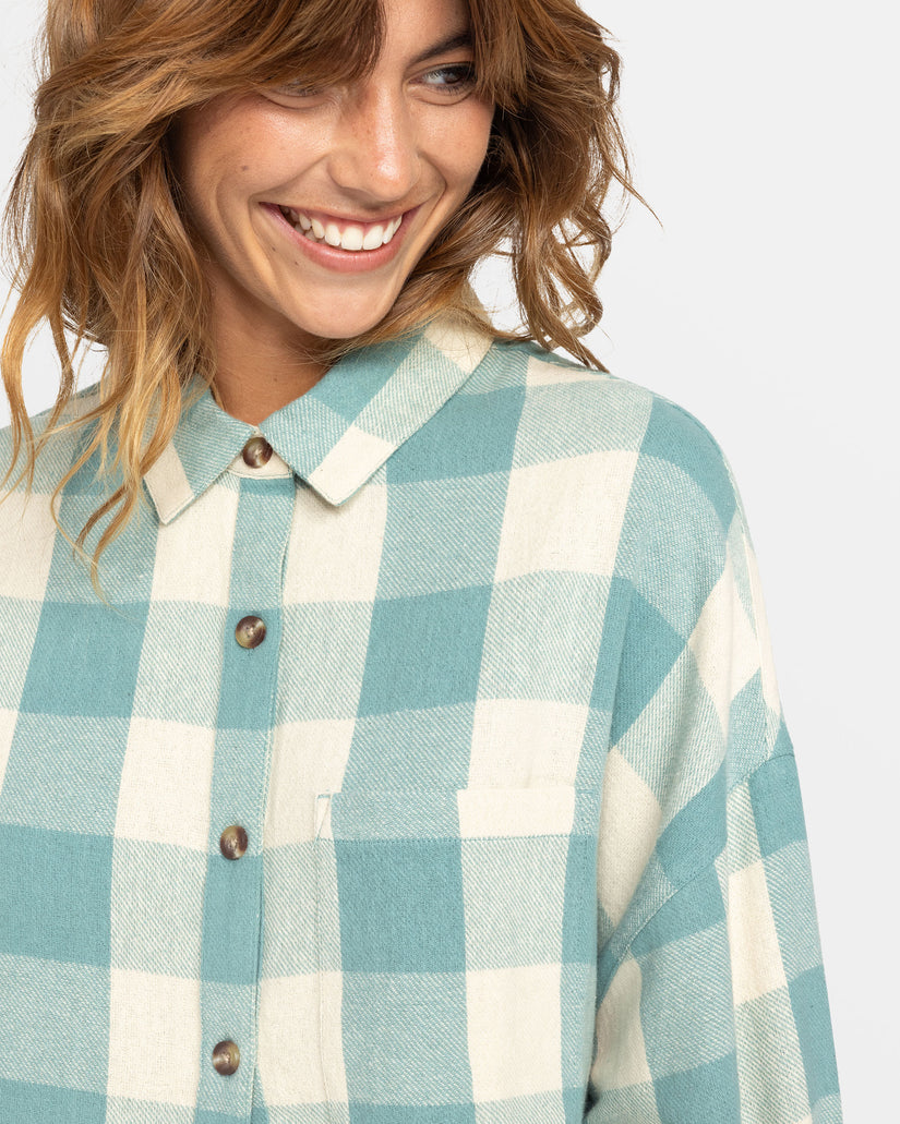 Women Roxy® Lets Get Away Long Sleeve Shirts Blue | FDNO-31260
