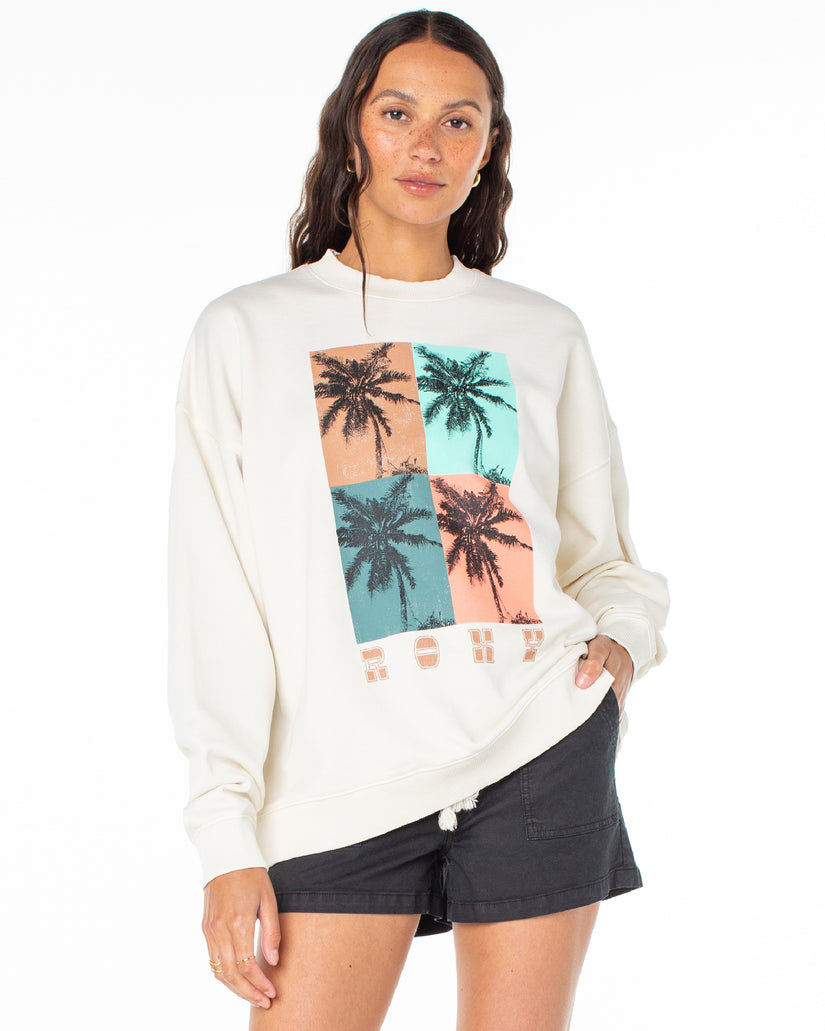 Women Roxy® Lineup Oversized Crew Neck Sweatshirt White | LMXR-52978