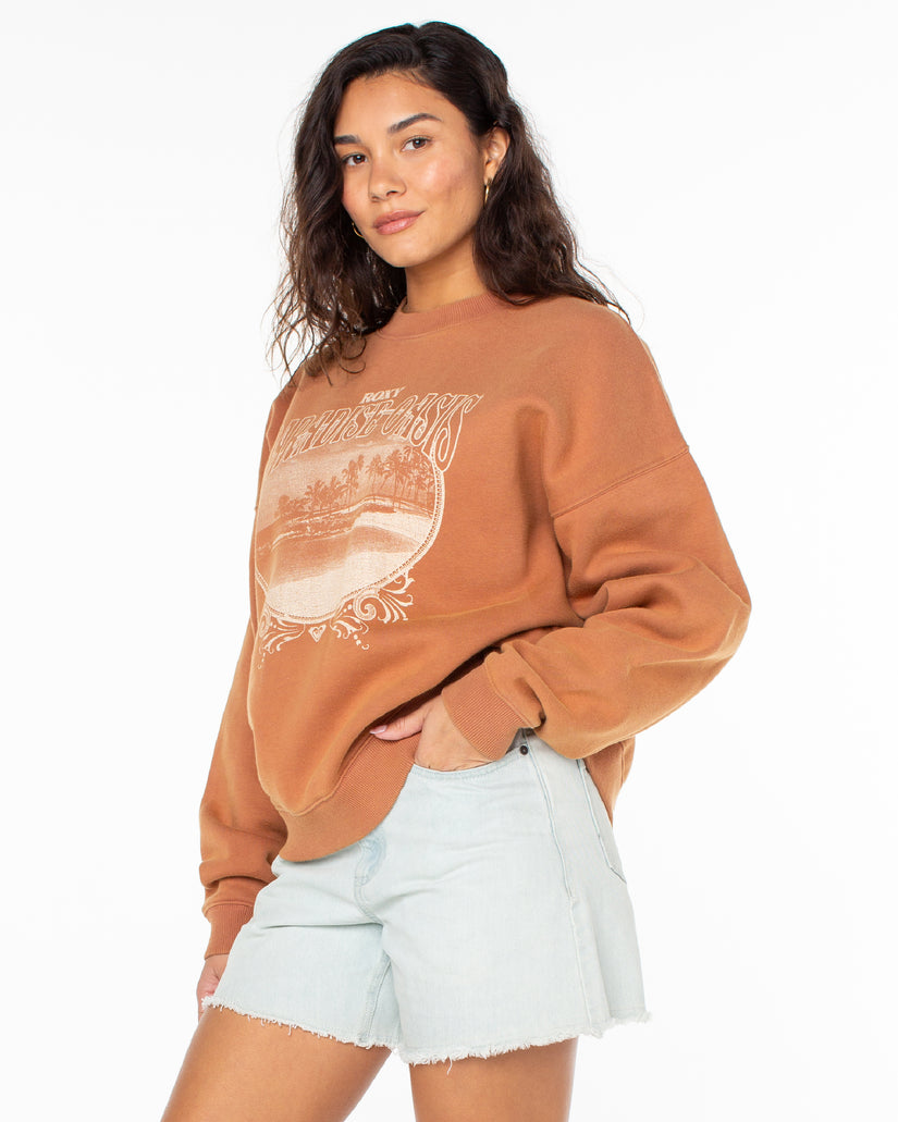 Women Roxy® Lineup Oversized Crew Neck Sweatshirt Brown | KPGD-61572