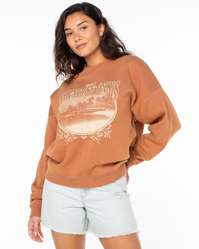 Women Roxy® Lineup Oversized Crew Neck Sweatshirt Brown | KPGD-61572