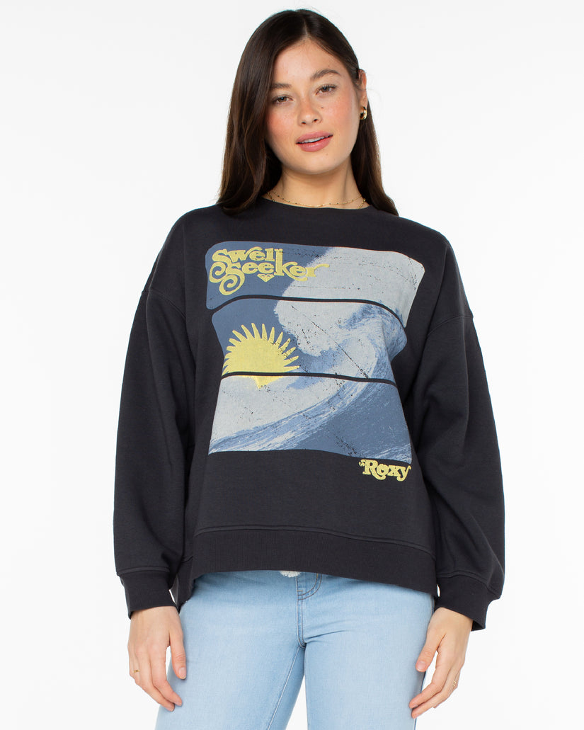 Women Roxy® Morning Hike Sweatshirt Black | NLEK-01752