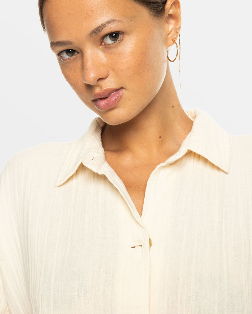 Women Roxy® Morning Time Long Sleeve Shirts White | VMCO-16738