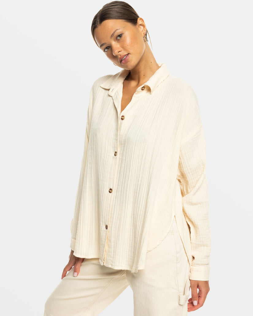 Women Roxy® Morning Time Long Sleeve Shirts White | VMCO-16738