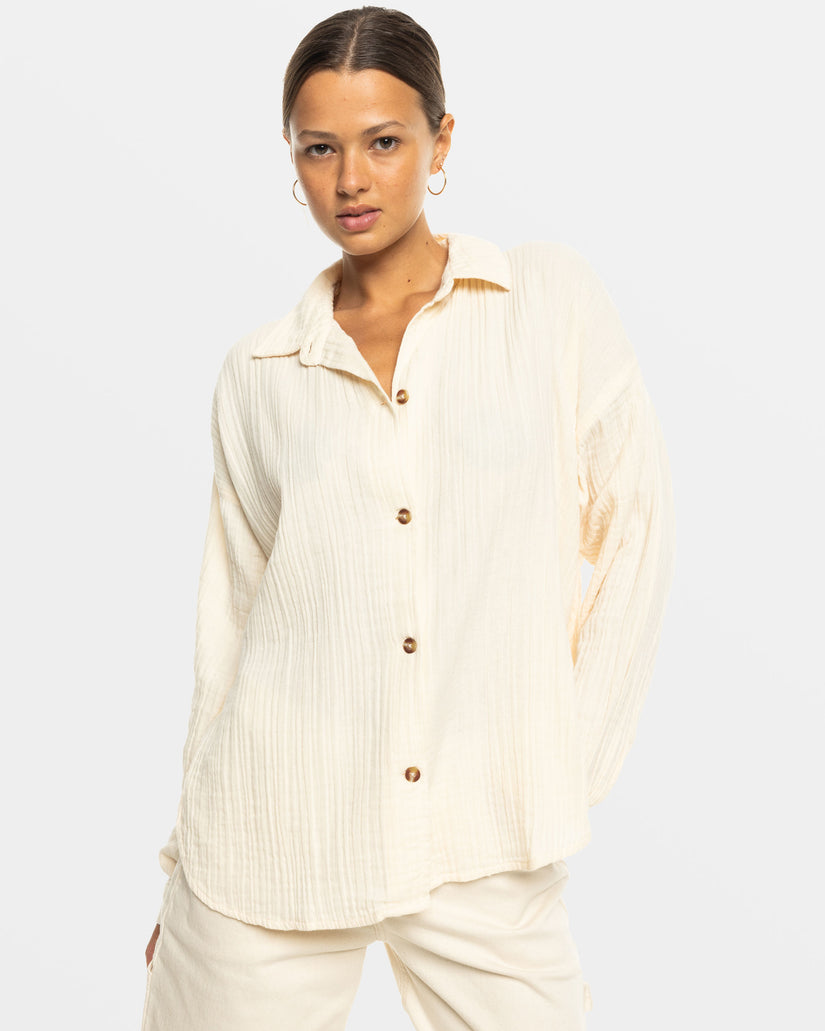 Women Roxy® Morning Time Long Sleeve Shirts White | VMCO-16738