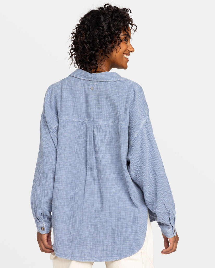 Women Roxy® Morning Time Long Sleeve Shirts Blue | WAIB-79082