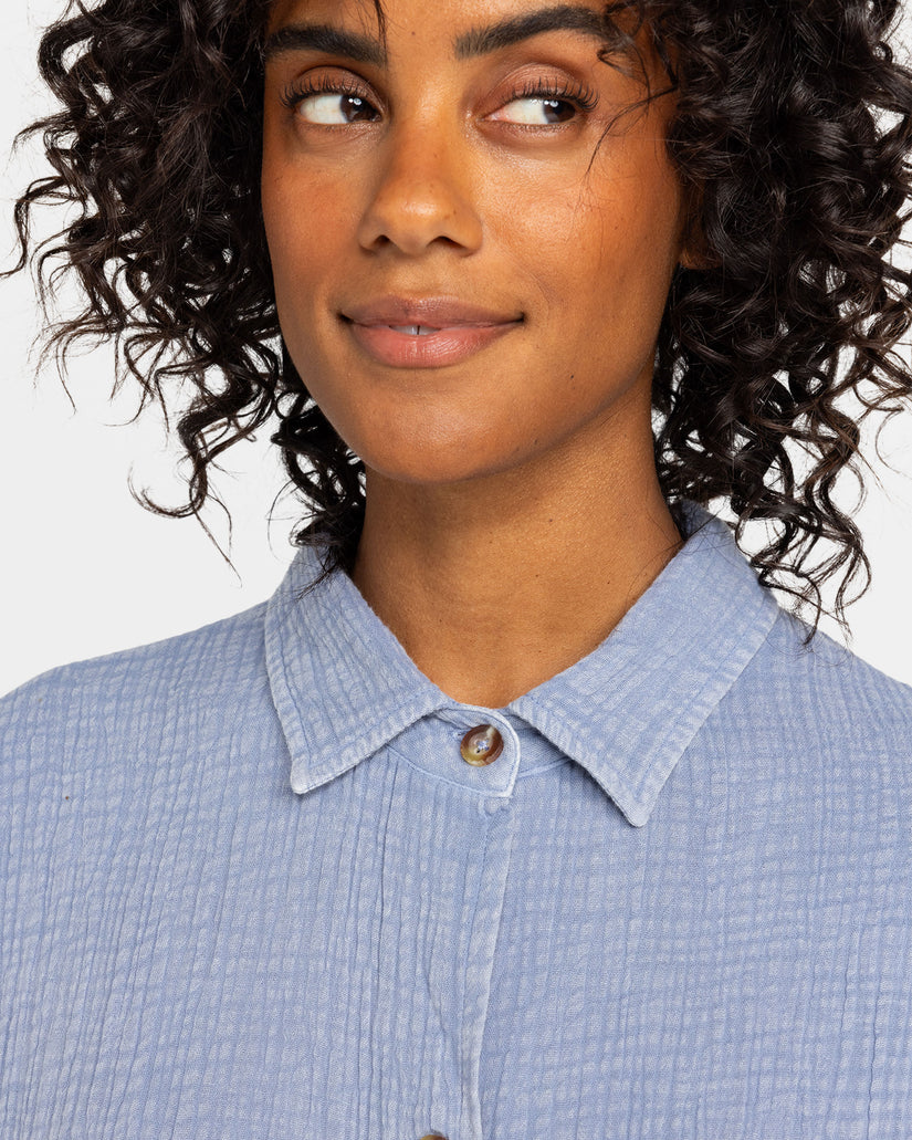 Women Roxy® Morning Time Long Sleeve Shirts Blue | WAIB-79082