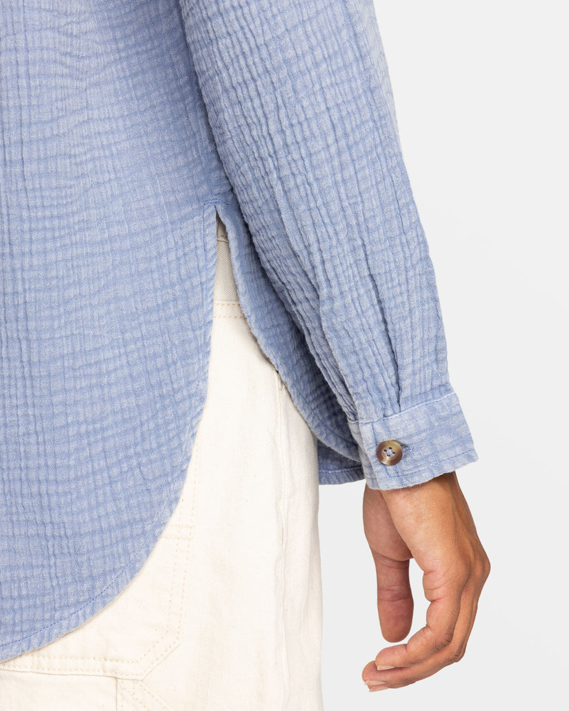 Women Roxy® Morning Time Long Sleeve Shirts Blue | WAIB-79082