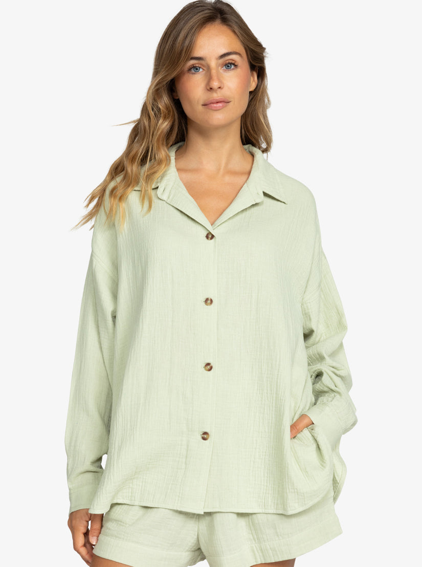 Women Roxy® Morning Time Shirts Green | WUJN-01795