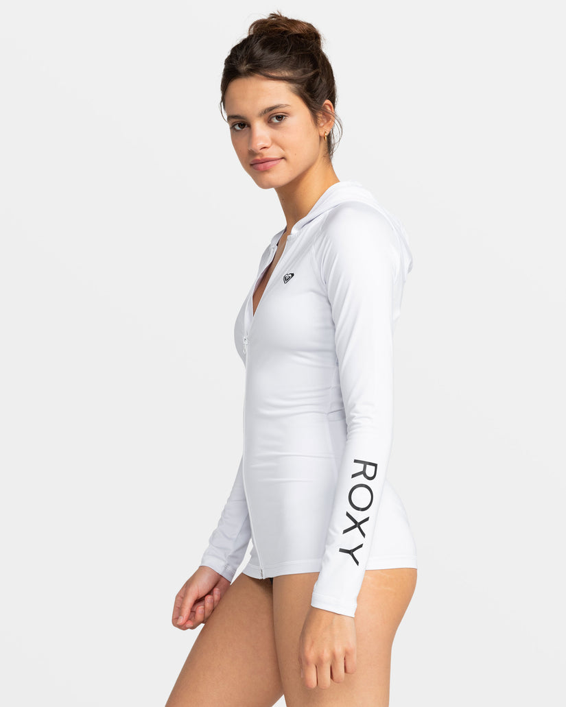 Women Roxy® New Essentials Hooded Long Sleeve Zip-Up Rashguards White | FURH-60358