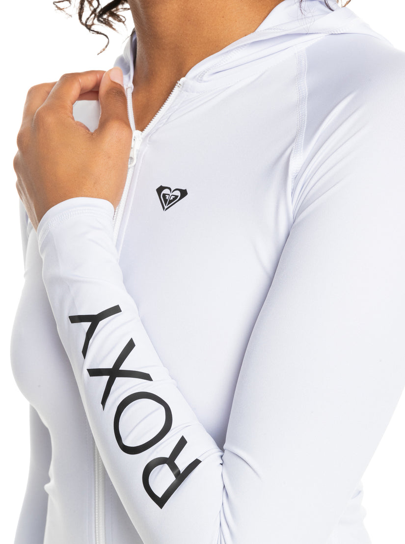 Women Roxy® New Essentials Hooded Long Sleeve Zip-Up Rashguards White | FURH-60358