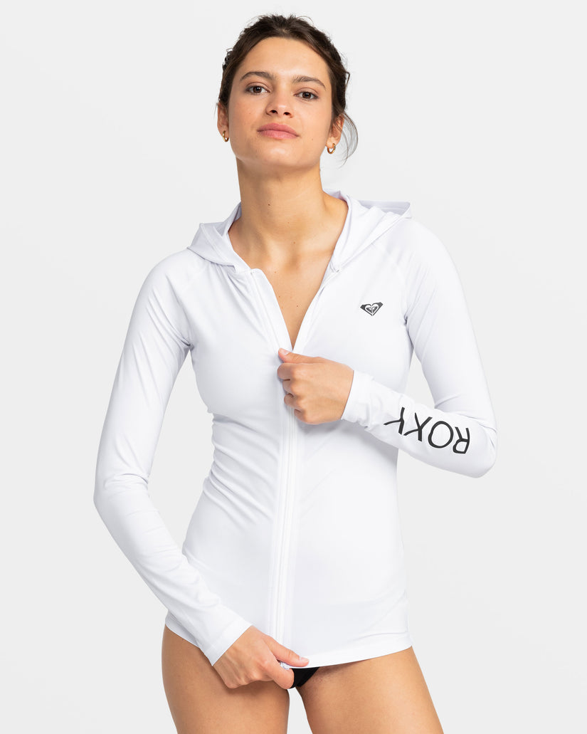 Women Roxy® New Essentials Hooded Long Sleeve Zip-Up Rashguards White | FURH-60358