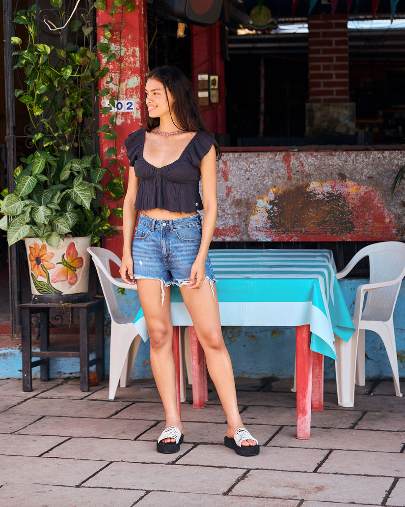 Women Roxy® New Swell Denim Shorts Blue | GCOX-23761