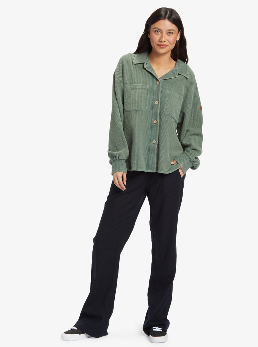 Women Roxy® Off Duty Knit Shacket Jackets Green | ZPGH-76854