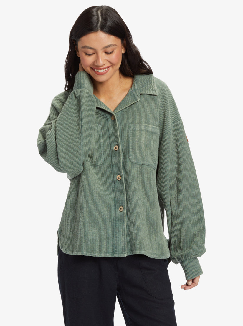Women Roxy® Off Duty Knit Shacket Jackets Green | ZPGH-76854