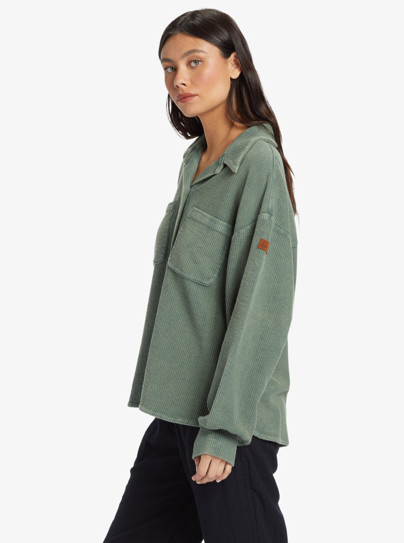Women Roxy® Off Duty Knit Shacket Overshirt Green | RNAB-78563