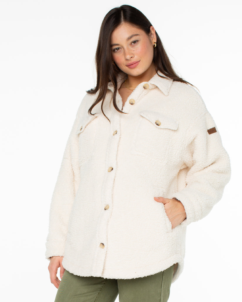 Women Roxy® Overlander Solid Button Front Fleece Jackets White | SVPR-09875