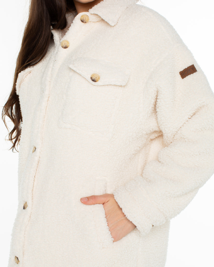 Women Roxy® Overlander Solid Button Front Fleece Jackets White | BGTX-27849