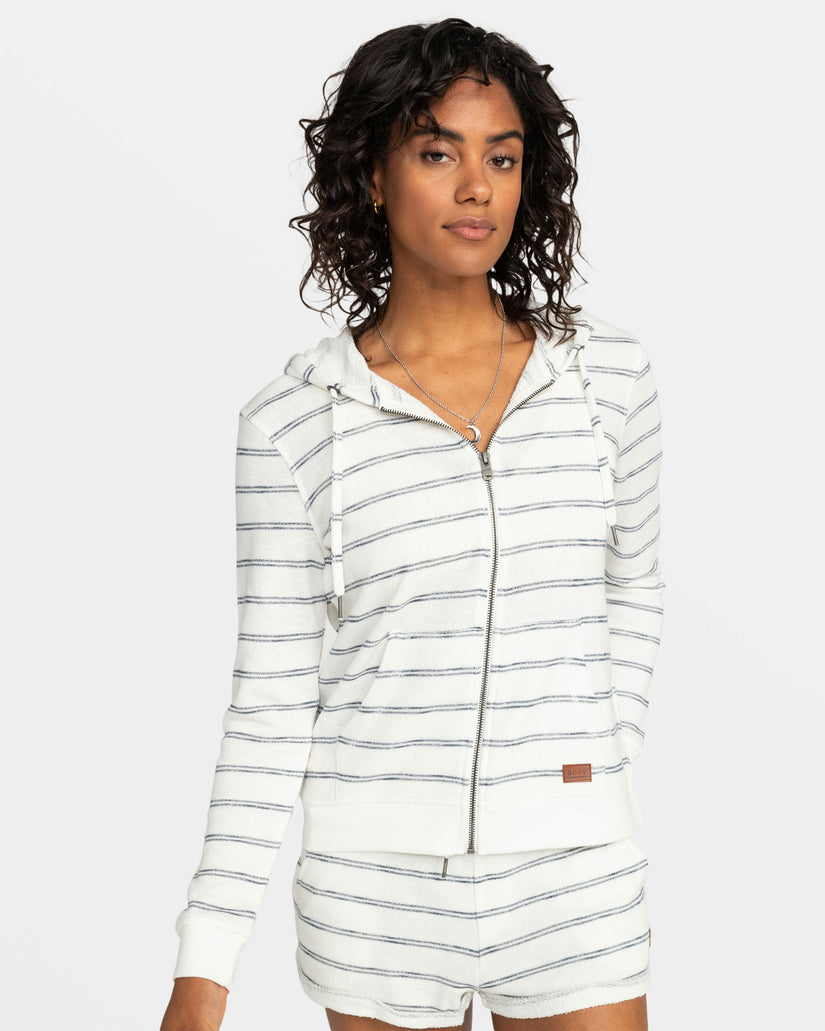 Women Roxy® Perfect Wave Stripes Zip Hoodie White | CATL-36582