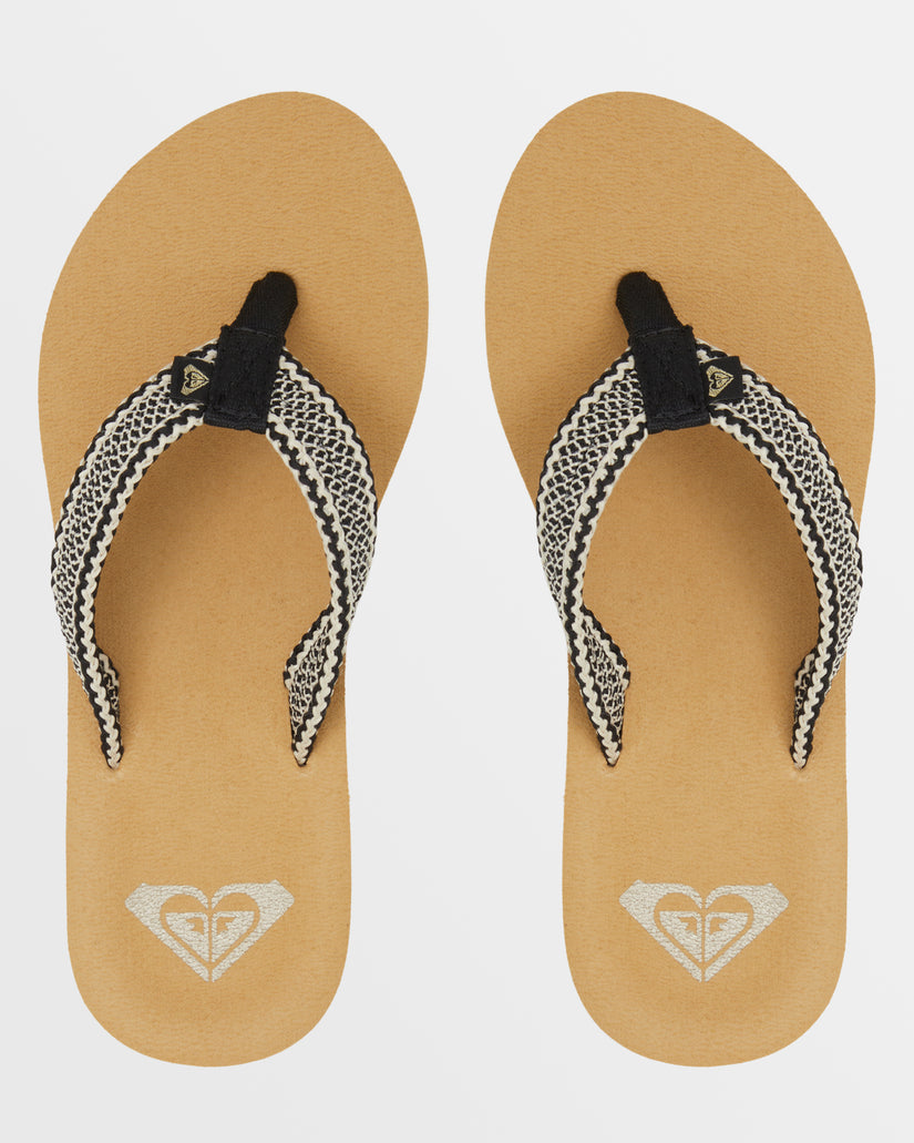 Women Roxy® Porto IV Flip Flops Black / White | KIWU-56709