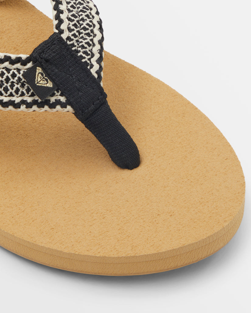 Women Roxy® Porto IV Flip Flops Black / White | KIWU-56709