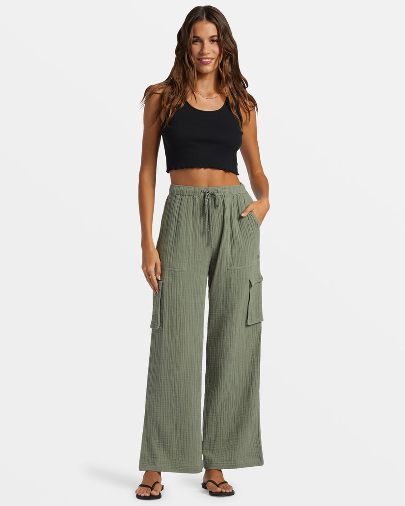 Women Roxy® Precious Cargo Gauze High Waisted Pants Green | WXQV-79382