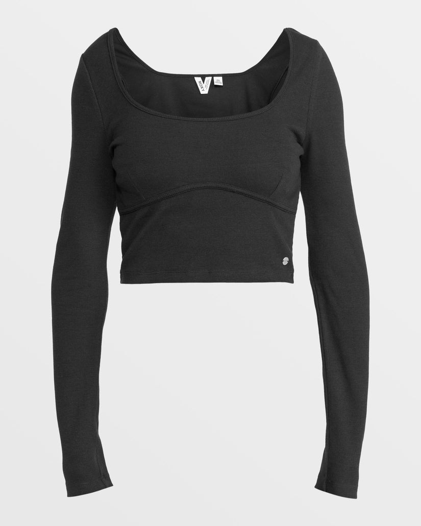 Women Roxy® Pretty Please Long Sleeve Cropped Tops Black | OZIN-16507
