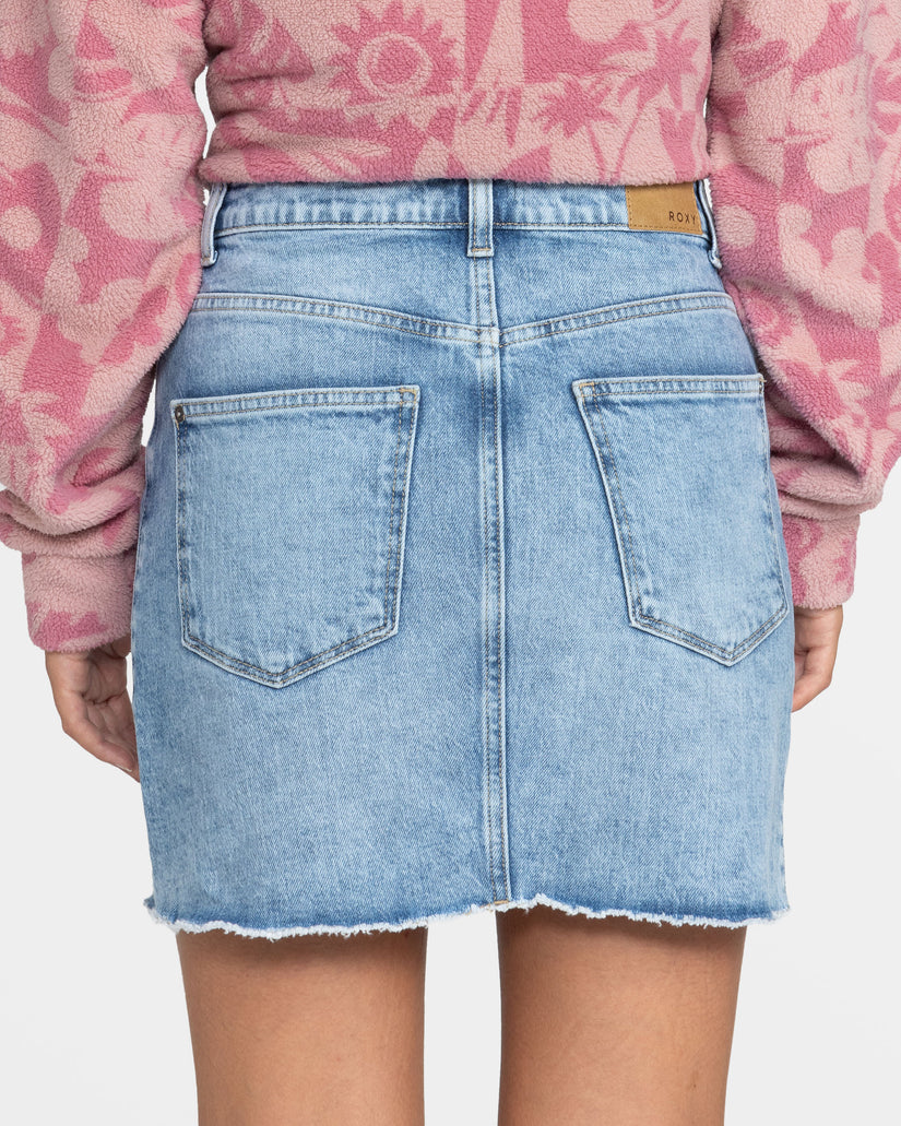 Women Roxy® Rain Mini Denim Skirts Blue | XUVL-69378