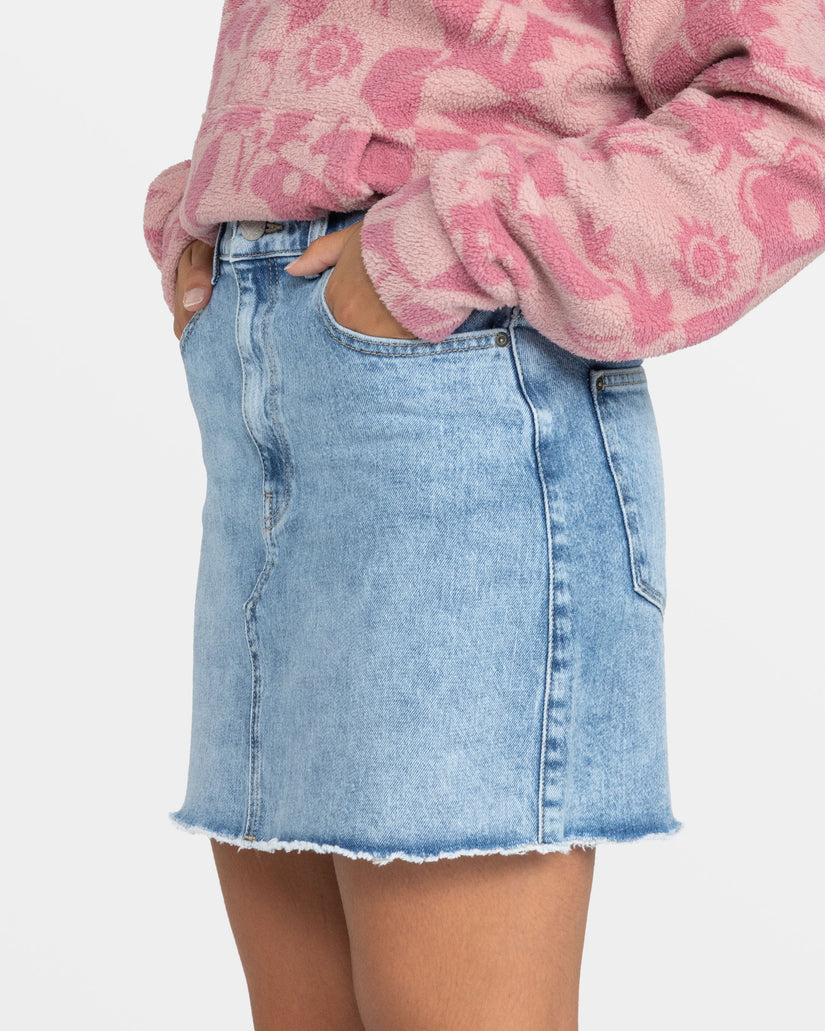 Women Roxy® Rain Mini Denim Skirts Blue | XUVL-69378