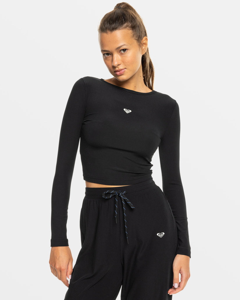 Women Roxy® Rise & Vibe Long Sleeve Sport T-Shirt Black | PENW-16348