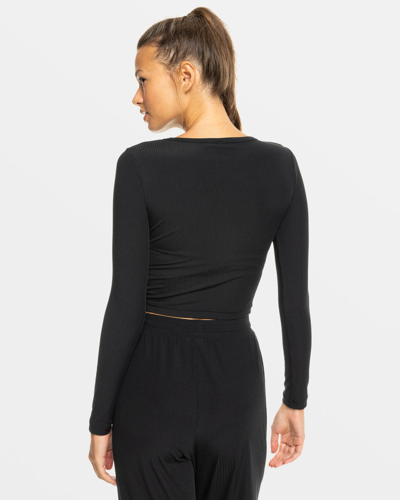 Women Roxy® Rise & Vibe Long Sleeve Sport T-Shirt Black | PENW-16348