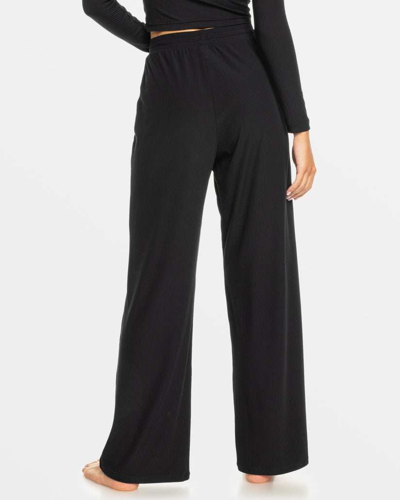 Women Roxy® Rise & Vibe Rib Wide Leg Pants Black | UWJT-78356