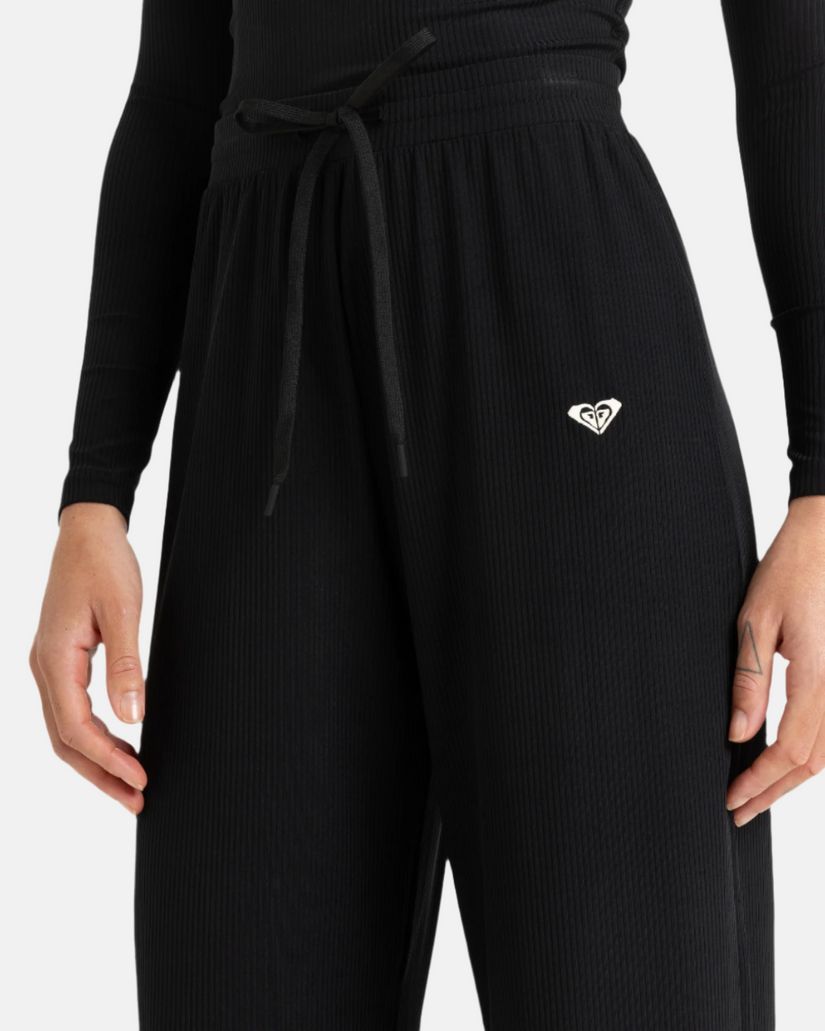 Women Roxy® Rise & Vibe Rib Wide Leg Pants Black | UWJT-78356