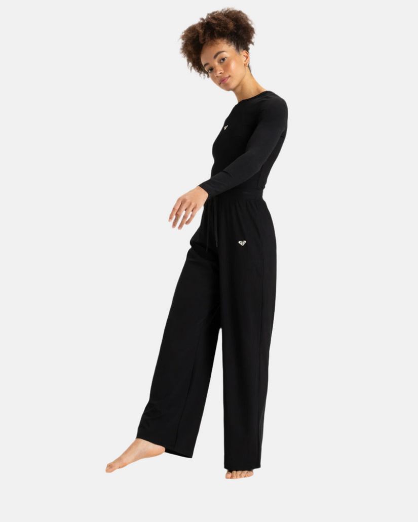 Women Roxy® Rise & Vibe Rib Wide Leg Pants Black | UWJT-78356