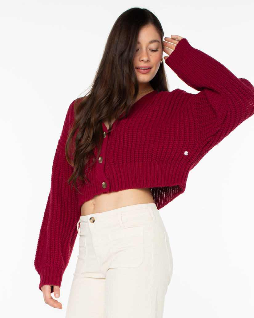 Women Roxy® Sundaze Washed Cardigan Red | JSTC-16280