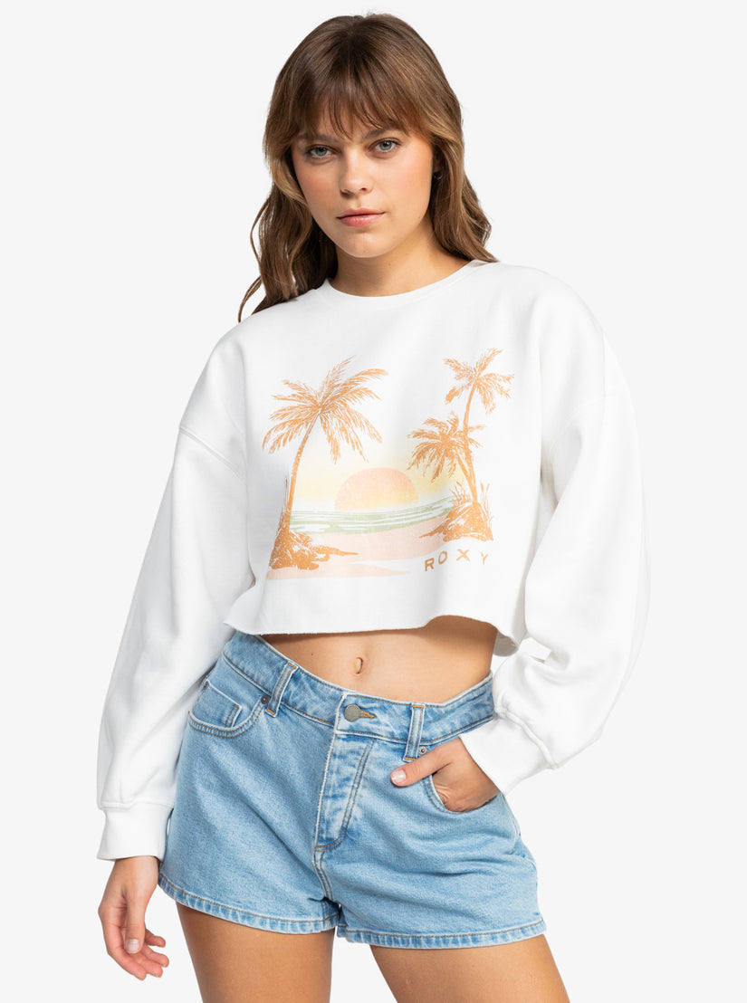 Women Roxy® Sunset Beach Morning Hike Crop Sweatshirt White | DZTI-67042