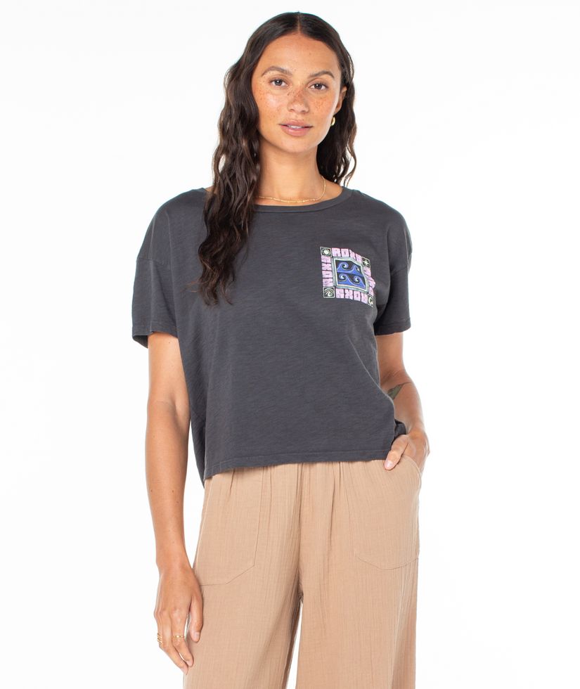 Women Roxy® Wave Block T-Shirt Dark Grey | OIRD-74682