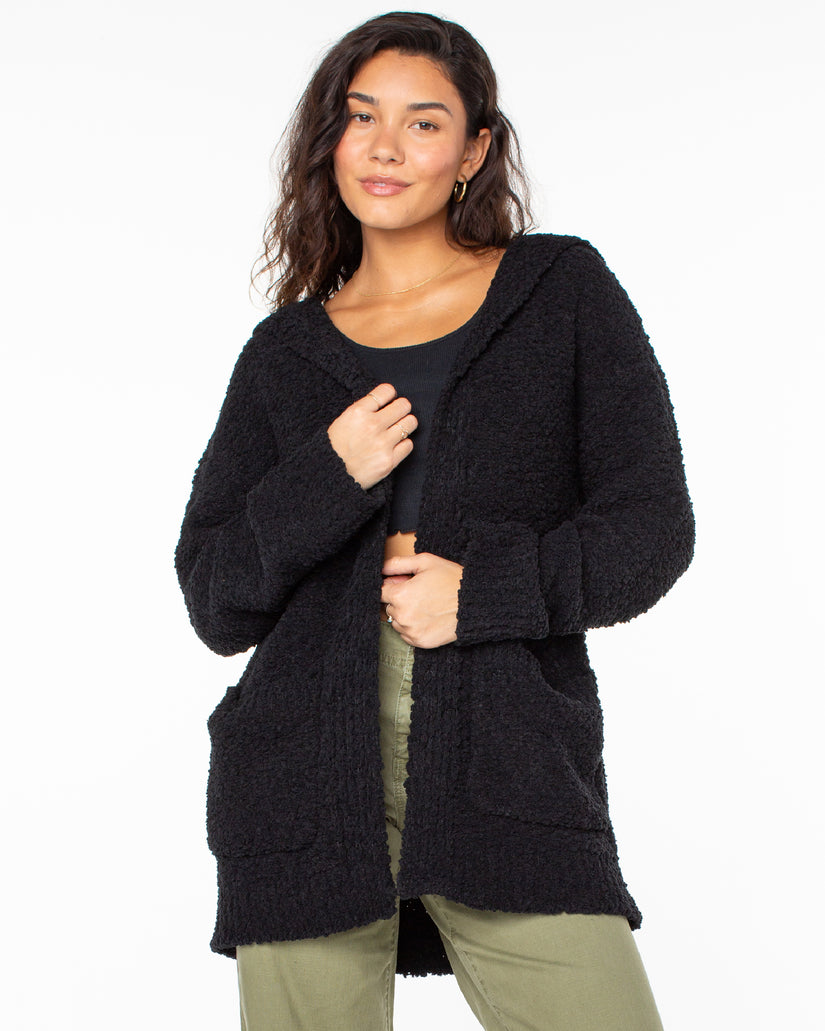 Women Roxy® Weekend Retreat Open Front Hooded Cardigan Black | LUKF-37521