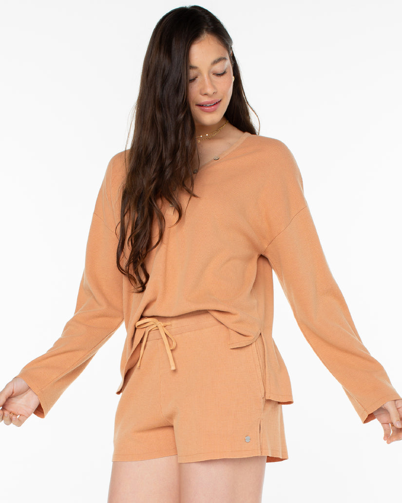 Women Roxy® Weekend Story Henley Tops Brown | KXNI-29864