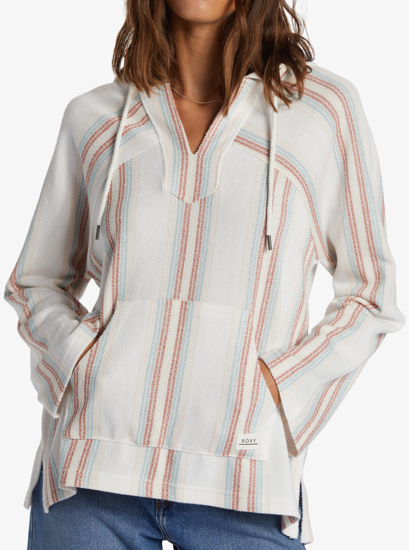 Women Roxy® Wild And Free Poncho Style Hoodie Stripes White | KYXN-61489